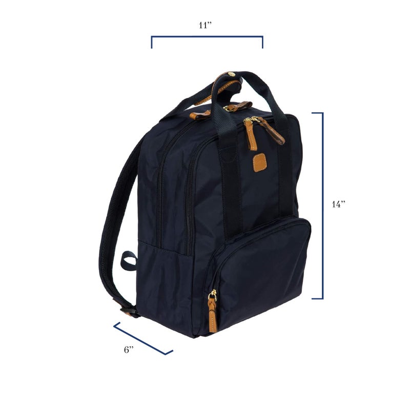 Bric's X-Travel Urban Backpack 14 Inch, Water-Resistant Satin Nylon Carry-On Daypack with Leather Details, Laptop Sleeve, Double-Zip Compartments and Luggage Pass-Through â€“ Navy - Image 3